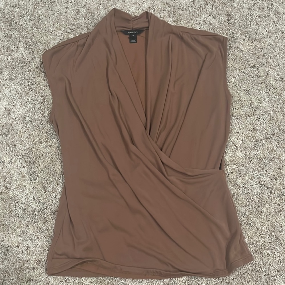 RW&CO. Sleeveless Wrap-Style Brown Blouse